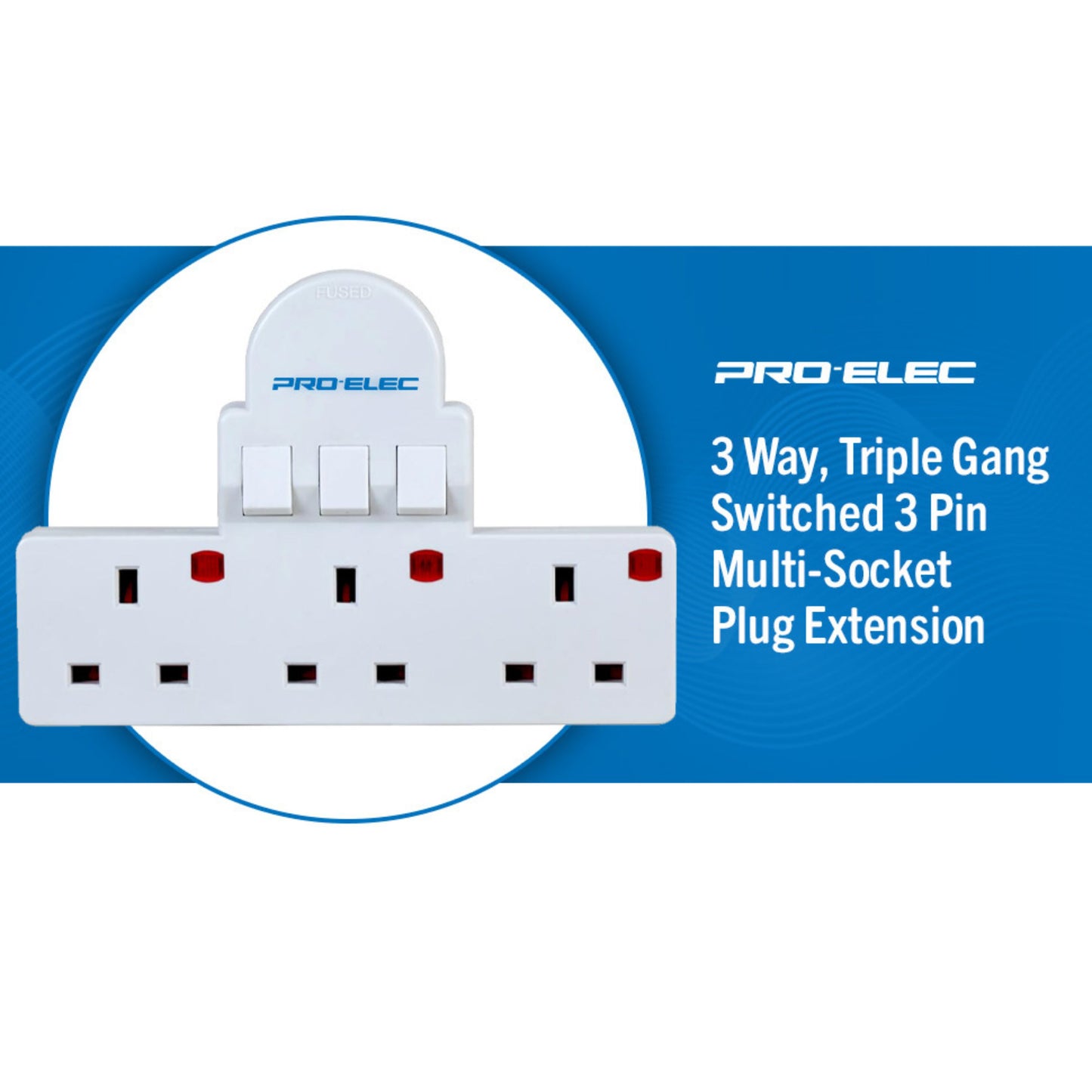3 Way Extension Wall Socket Adaptor UK Plug Convert 13A Neon Switched