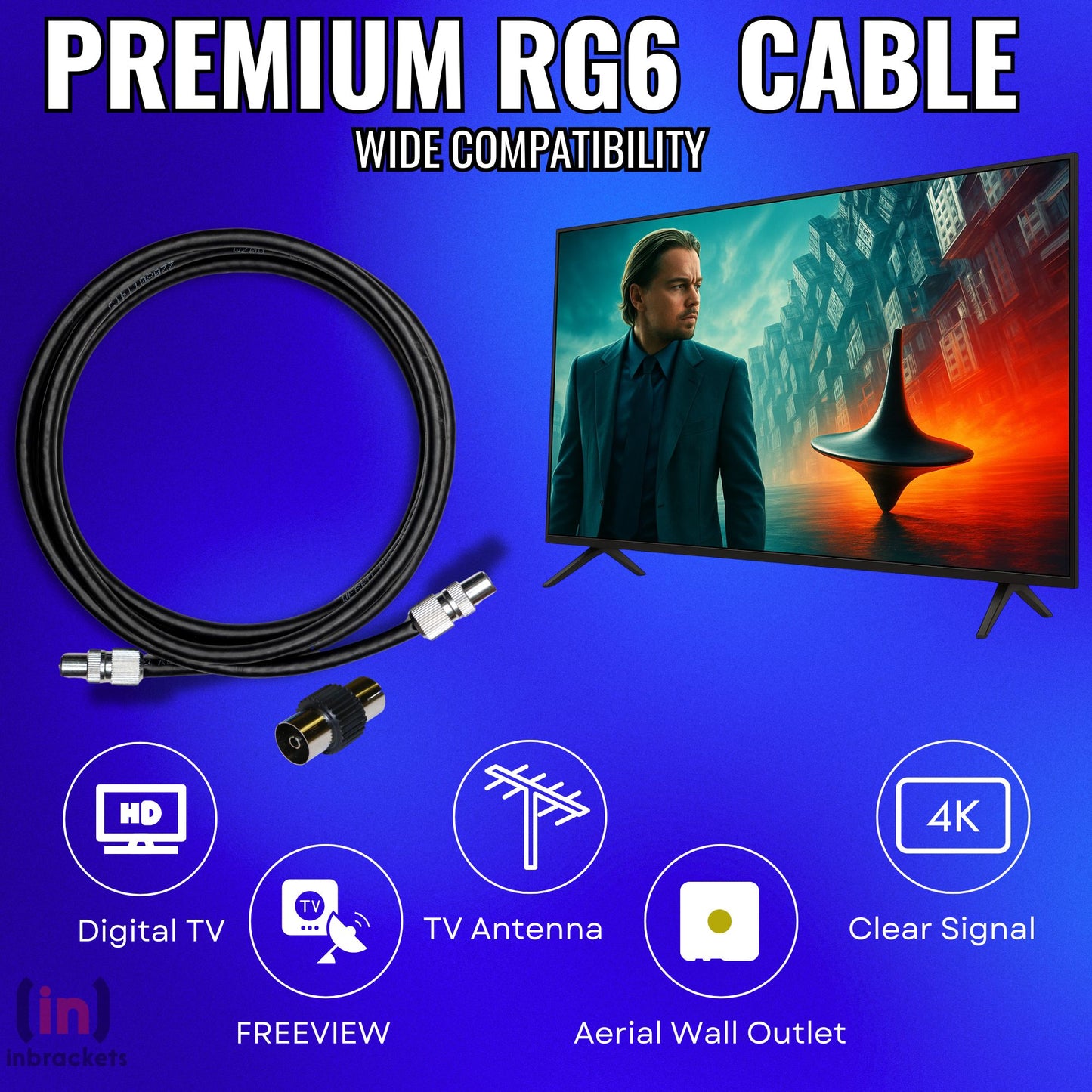 Tv Aerial Coax Cable RF Lead Male to Male with Coupler (Black)