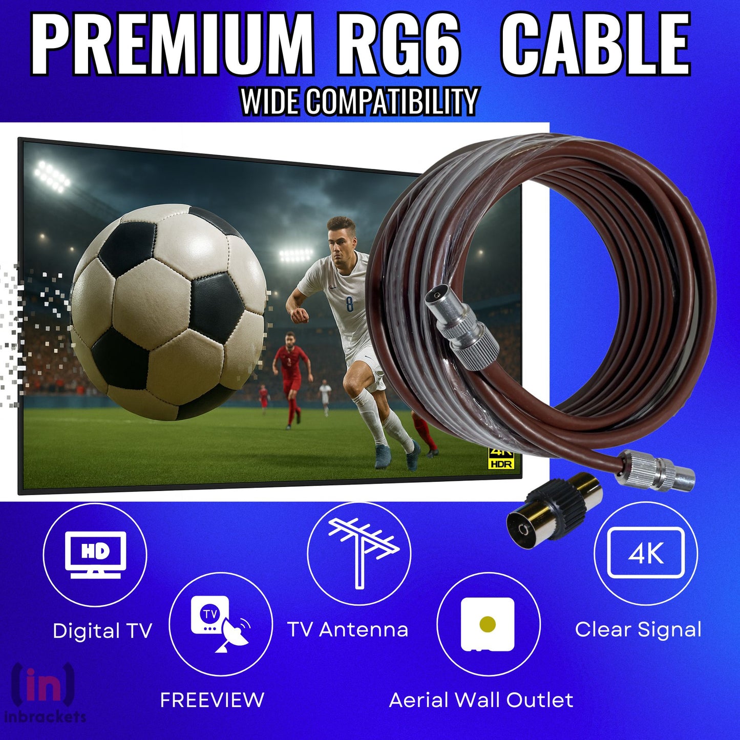 Tv Aerial Coax Cable RF Lead Male Plug to Plug with Coupler (Brown)