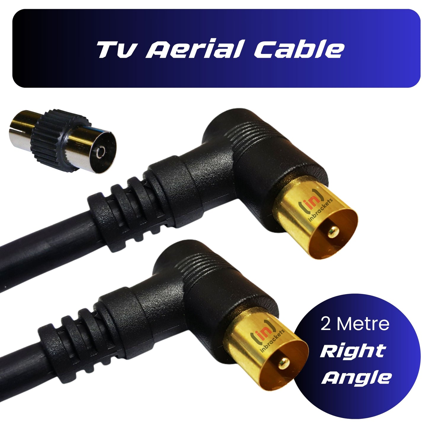 High-Quality Black TV Aerial Cable with Gold Plated Right Angles Connectors
