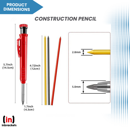 inbrackets Carpenters Pencil Set With 12 Solid Leads | Construction Marking Pencil | Deep Hole Marker Mechanical Pencil Set Tradesman Pencil For Joiner Electrician Diy Woodwork Builder | Pack of 2