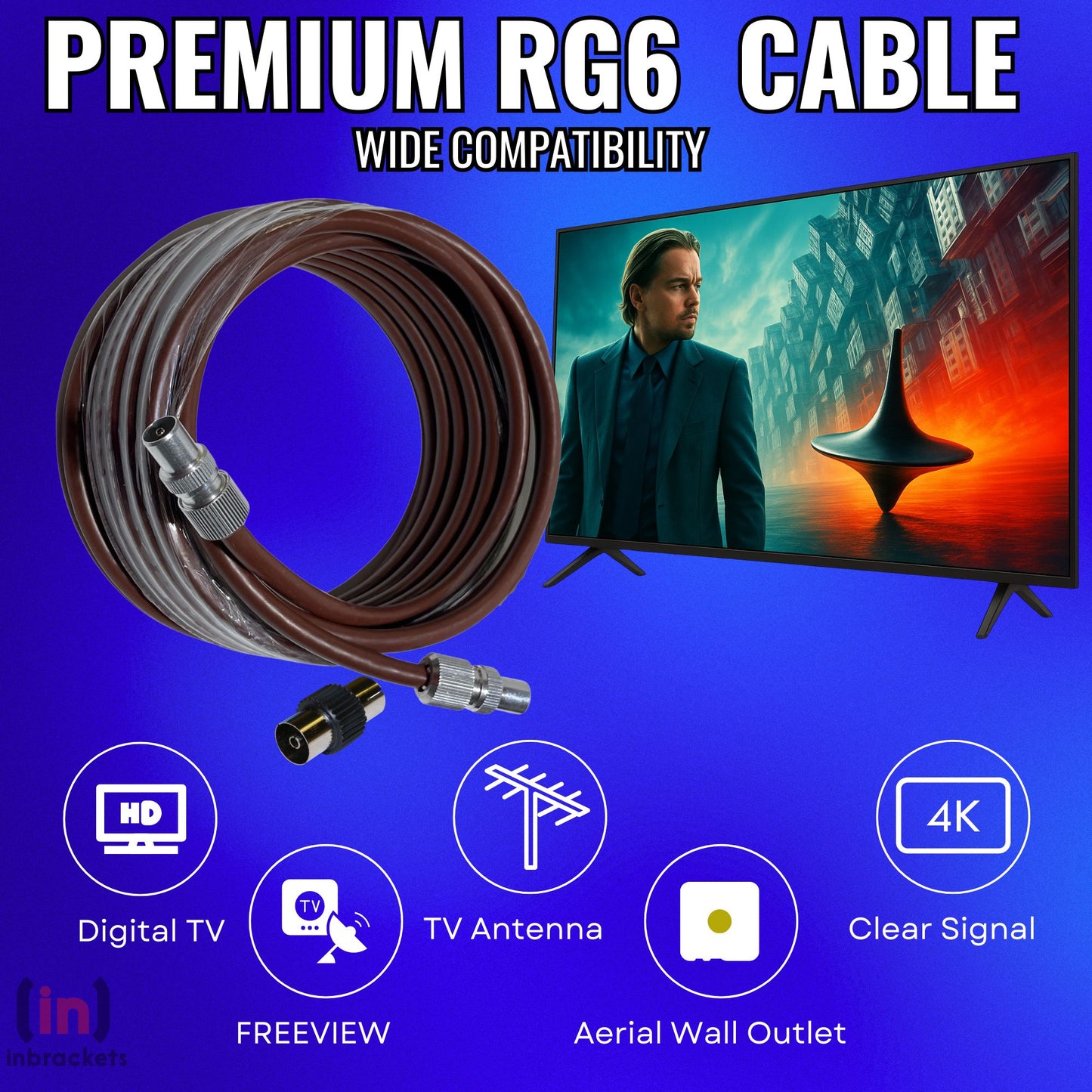 Tv Aerial Coax Cable RF Lead Male Plug to Plug with Coupler (Brown)