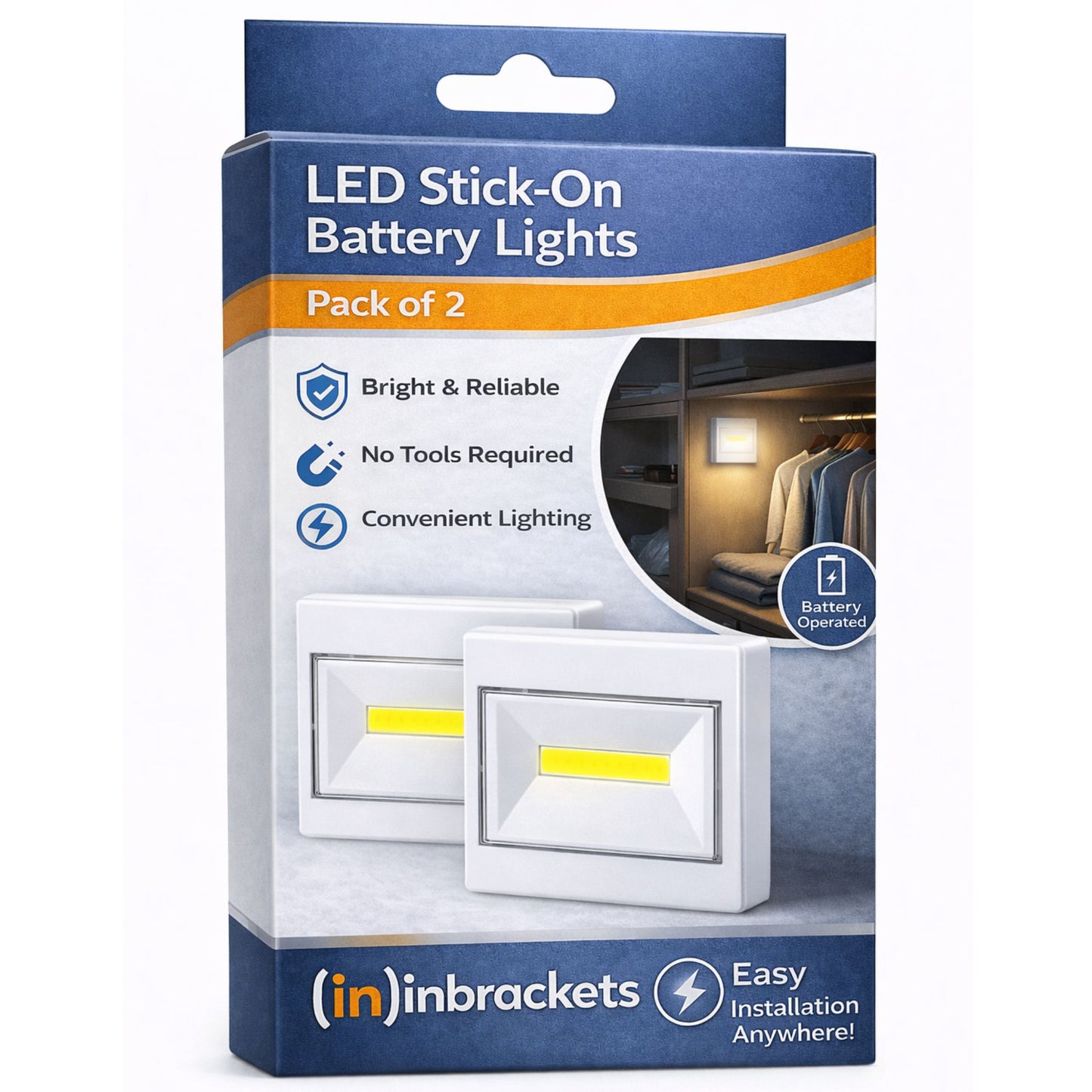 LED STICK ON BATTERY WALL LIGHT SWITCH NIGHTLIGHT SHED CLOSET BRIGHT 3w
