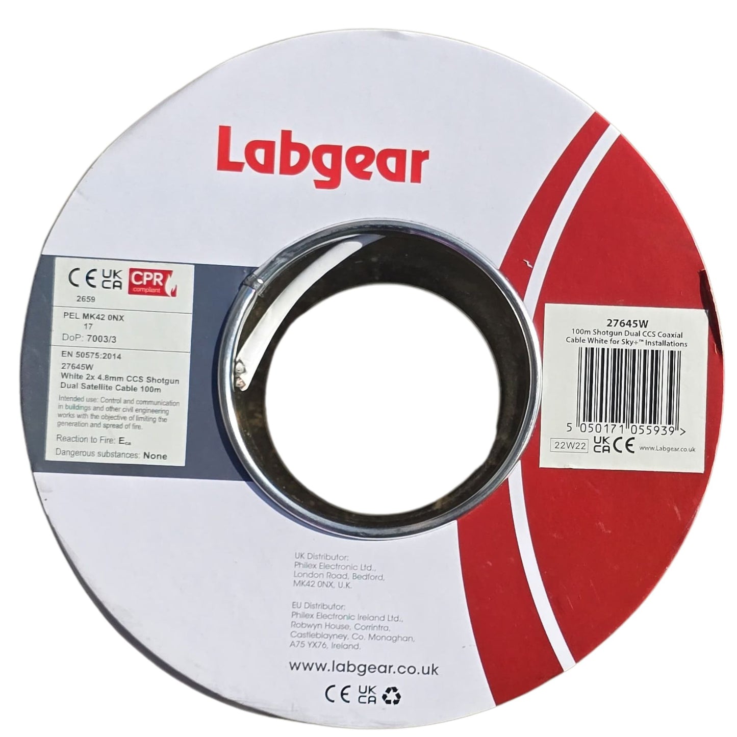 twin Coaxial Cable with Aluminum PET AI Foil Screening White 100m CCS Labgear