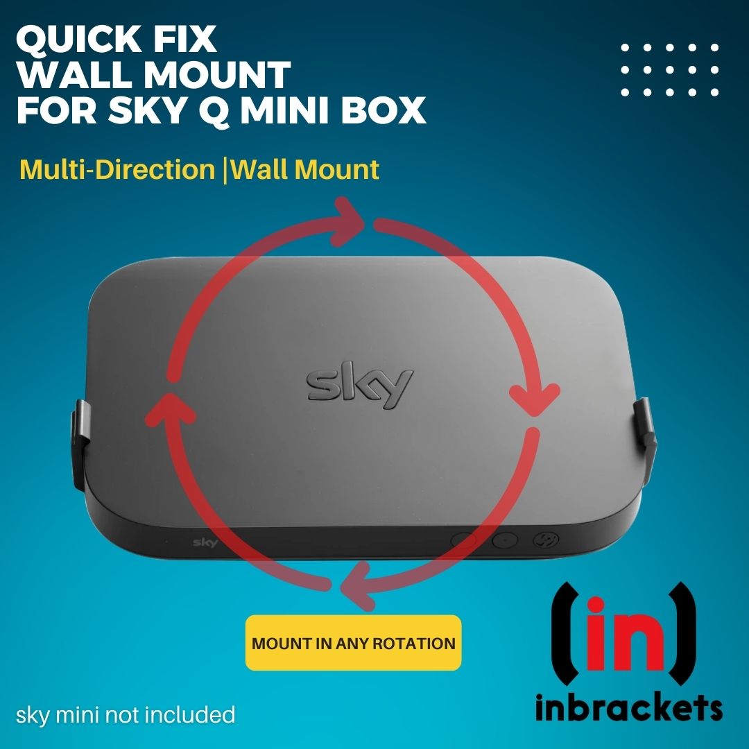 Sky Q Mini Box Wall Mount | Multi Direction Bracket | Easy Screwless Quick Install | Bracket Mount Sky Box Behind TV | Sky Box Wall Mount | Easy Access to Cables | Quick Fix Bracket