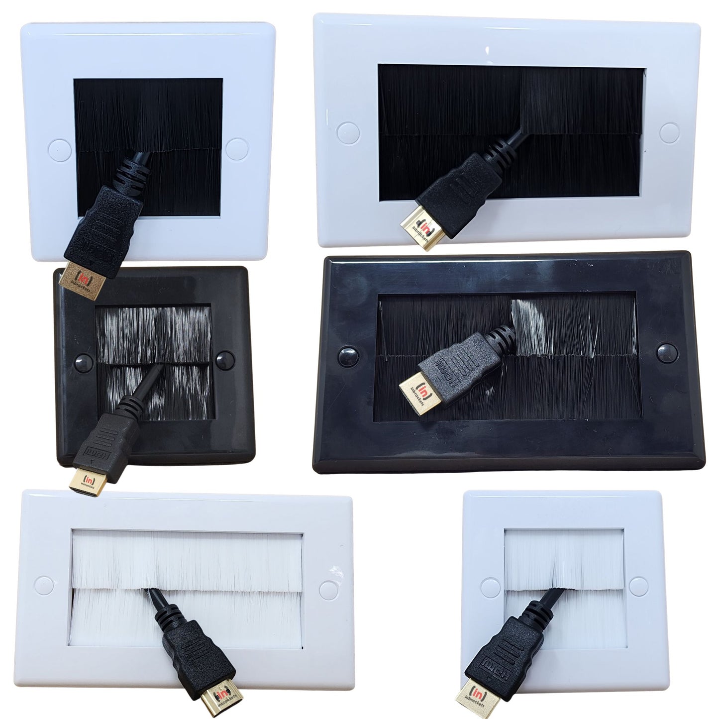 Versatile Brush Faceplate Cable Exit/Entry Wall Cover - Choose Single or Double Gang, Black or White