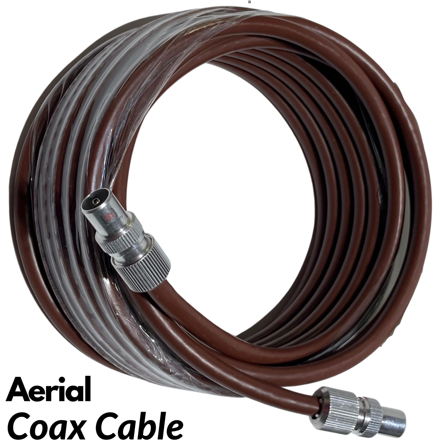 Tv Aerial Coax Cable RF Lead Male Plug to Plug with Coupler (Brown)