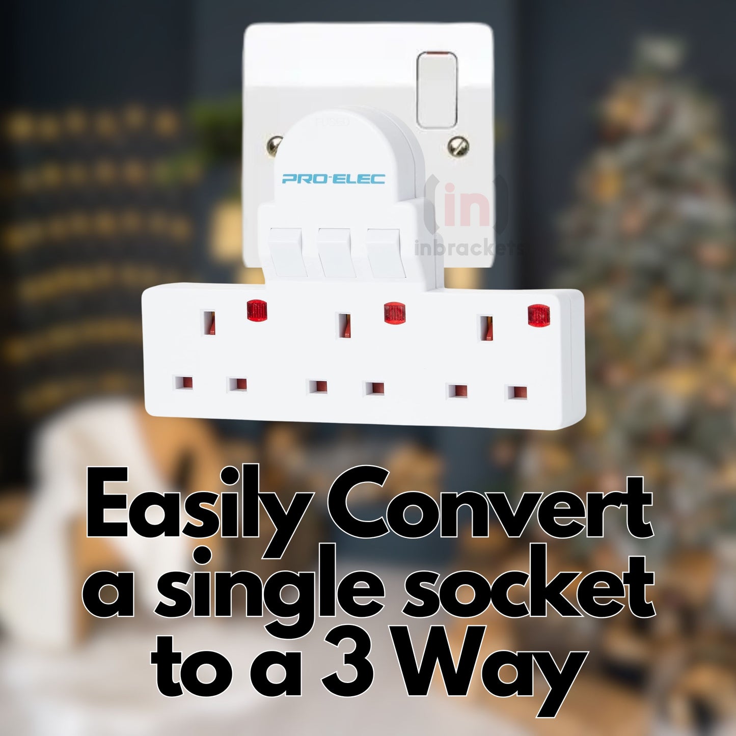 3 Way Extension Wall Socket Adaptor UK Plug Convert 13A Neon Switched