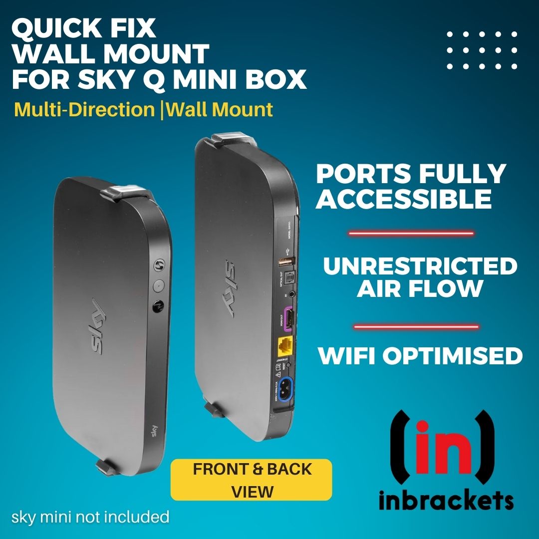 Sky Q Mini Box Wall Mount | Multi Direction Bracket | Easy Screwless Quick Install | Bracket Mount Sky Box Behind TV | Sky Box Wall Mount | Easy Access to Cables | Quick Fix Bracket