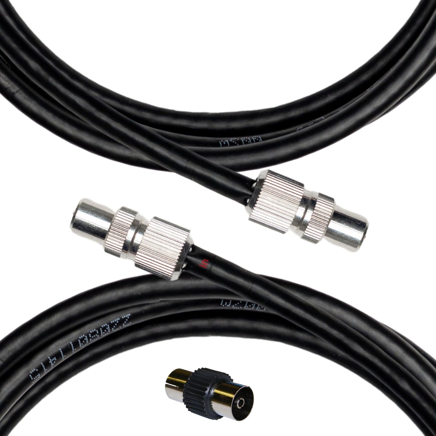 Tv Aerial Coax Cable RF Lead Male to Male with Coupler (Black)