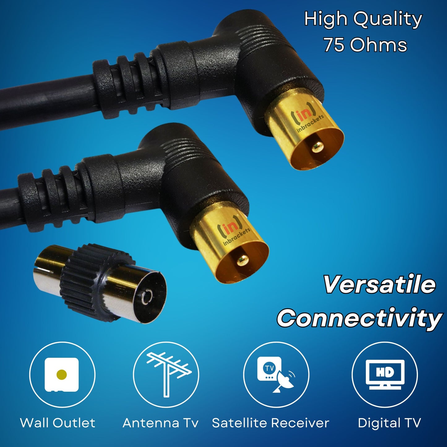 High-Quality Black TV Aerial Cable with Gold Plated Right Angles Connectors
