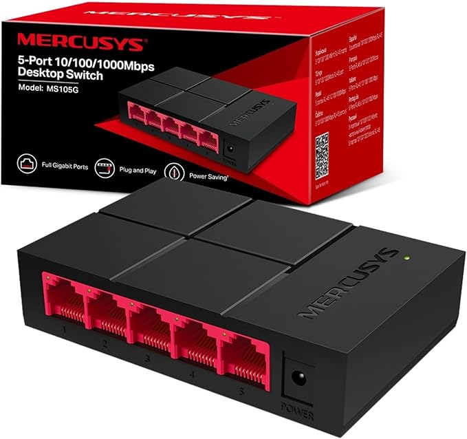 MERCUSYS MS105G 5-Port Gigabit Ethernet Switch: Energy-Saving, Plug & Play Hub