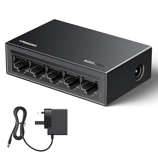 UGREEN 5-Port Gigabit Ethernet Switch Hub: High-Speed, Plug & Play LAN Splitter