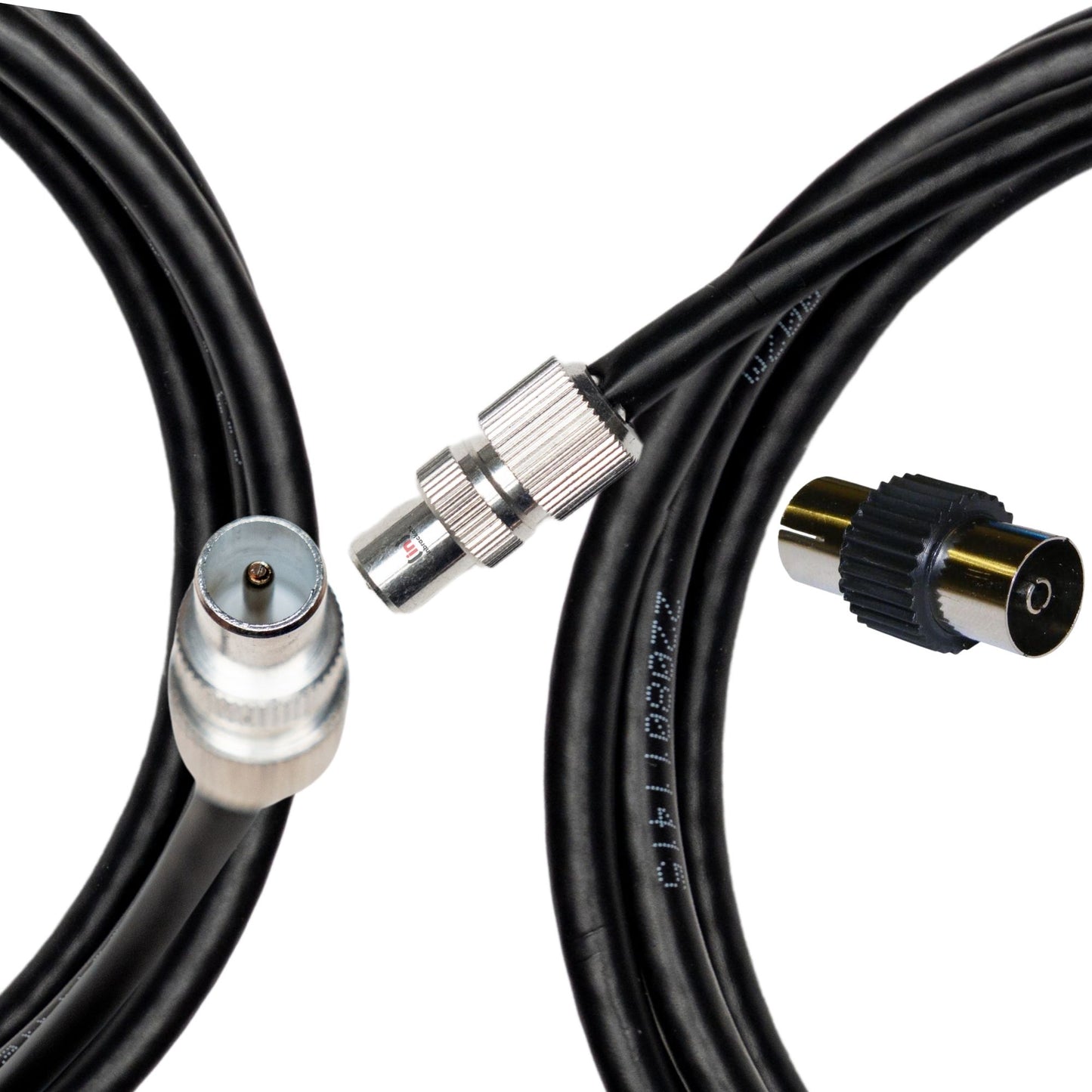 Tv Aerial Coax Cable RF Lead Male to Male with Coupler (Black)