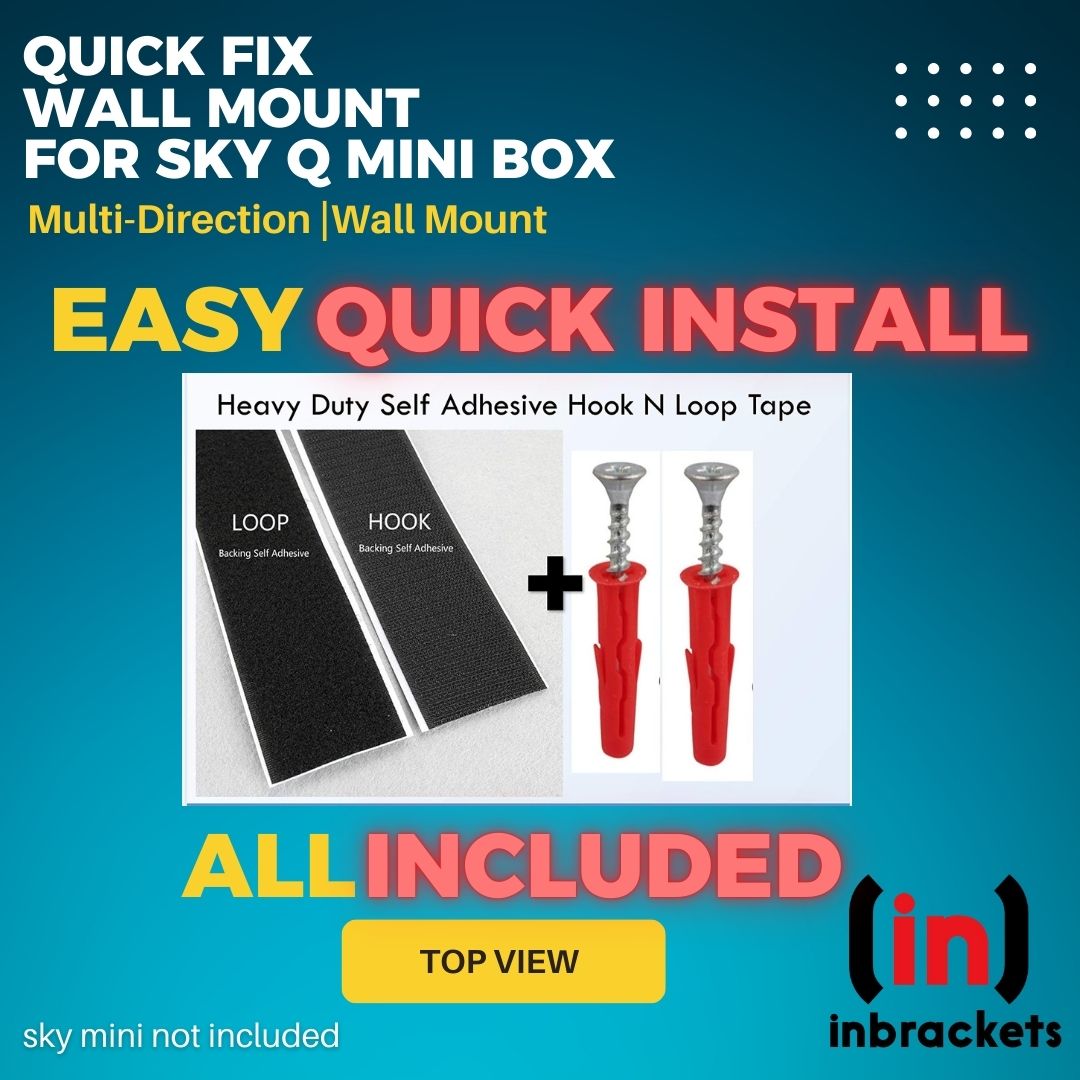 Sky Q Mini Box Wall Mount | Multi Direction Bracket | Easy Screwless Quick Install | Bracket Mount Sky Box Behind TV | Sky Box Wall Mount | Easy Access to Cables | Quick Fix Bracket