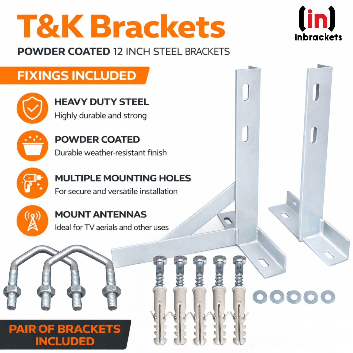 T&K Brackets with fixing included on a white background