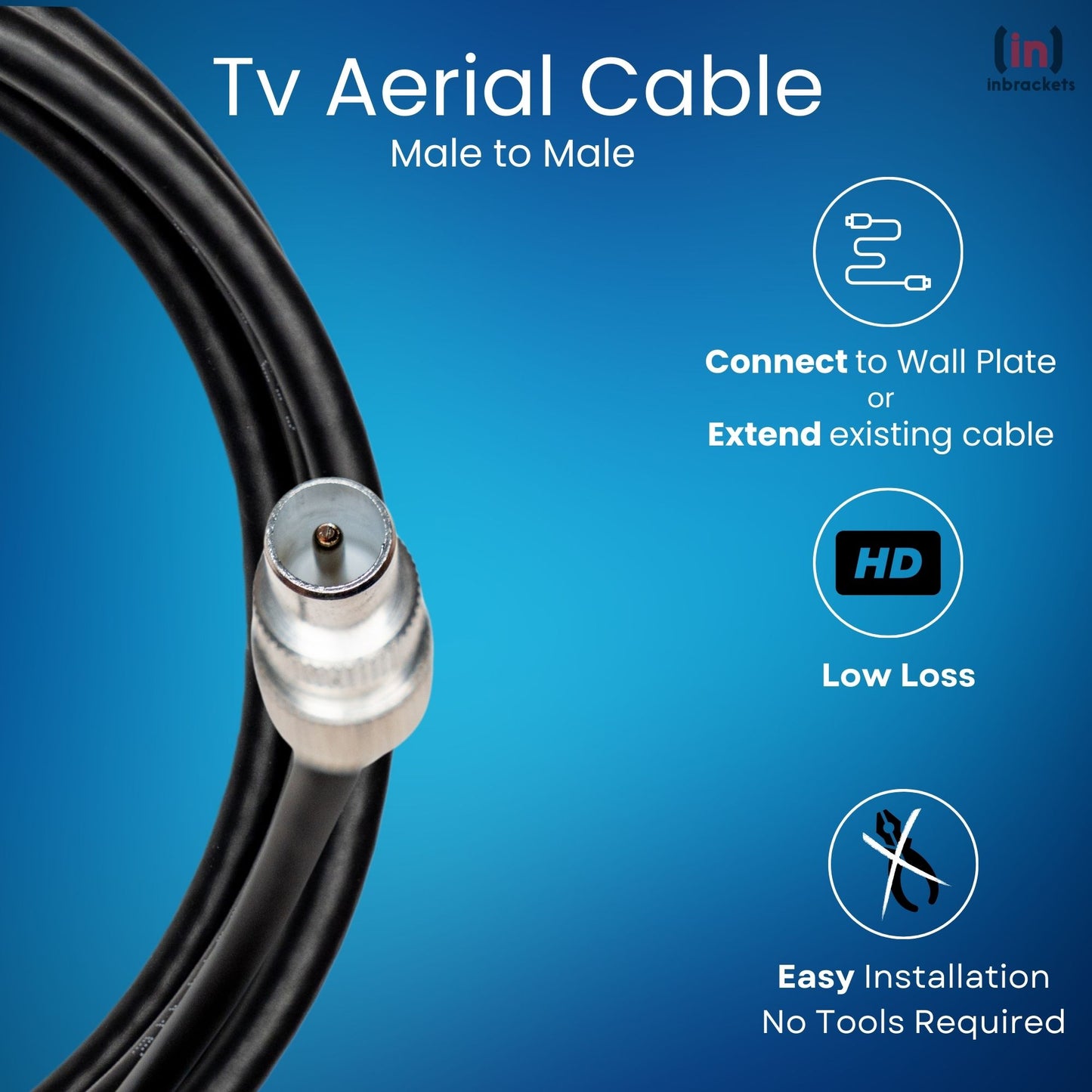 Tv Aerial Coax Cable RF Lead Male to Male with Coupler (Black)