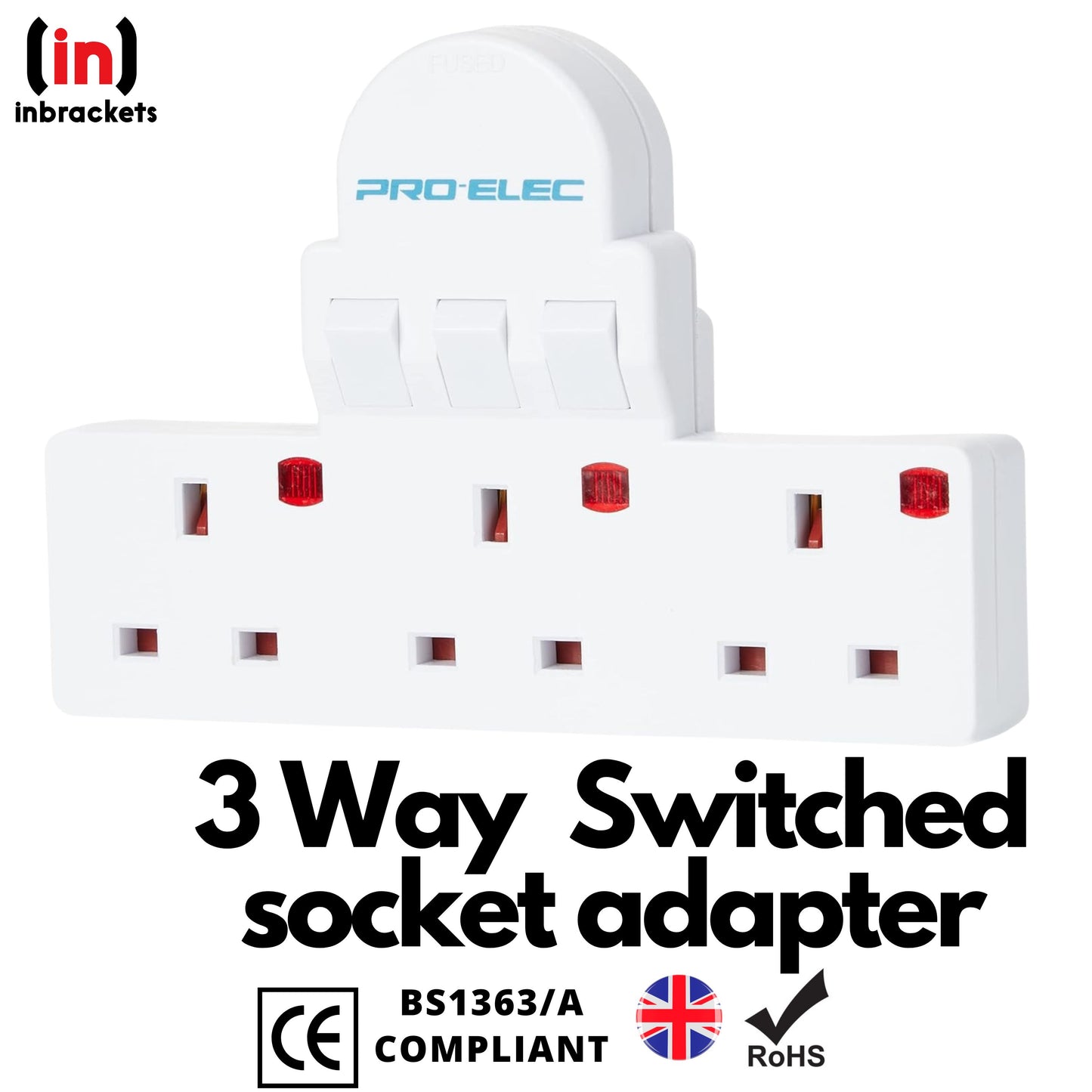 3 Way Extension Wall Socket Adaptor UK Plug Convert 13A Neon Switched