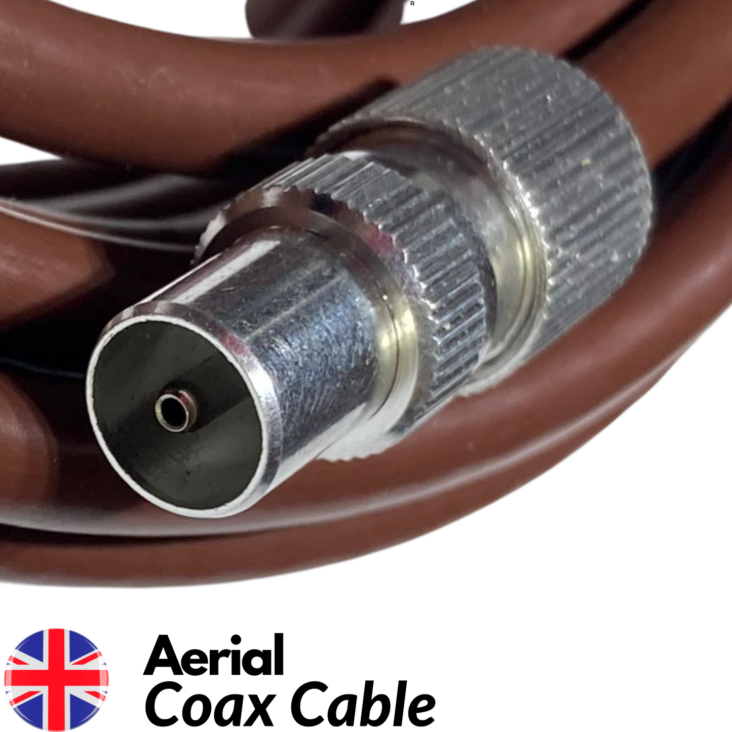 Tv Aerial Coax Cable RF Lead Male Plug to Plug with Coupler (Brown)