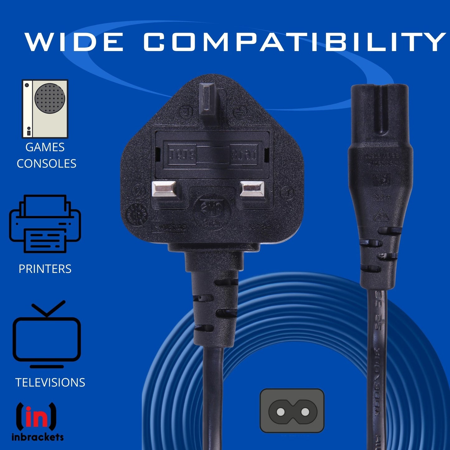 Figure 8 C7 UK Mains Power Cable for Xbox Series X, PS5, and Sky Q, Black, 1.5m