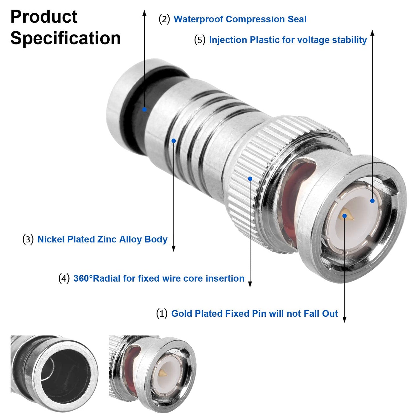 BNC Compression Connectors for CCTV - Quick, Secure, and Solder-Free Installation