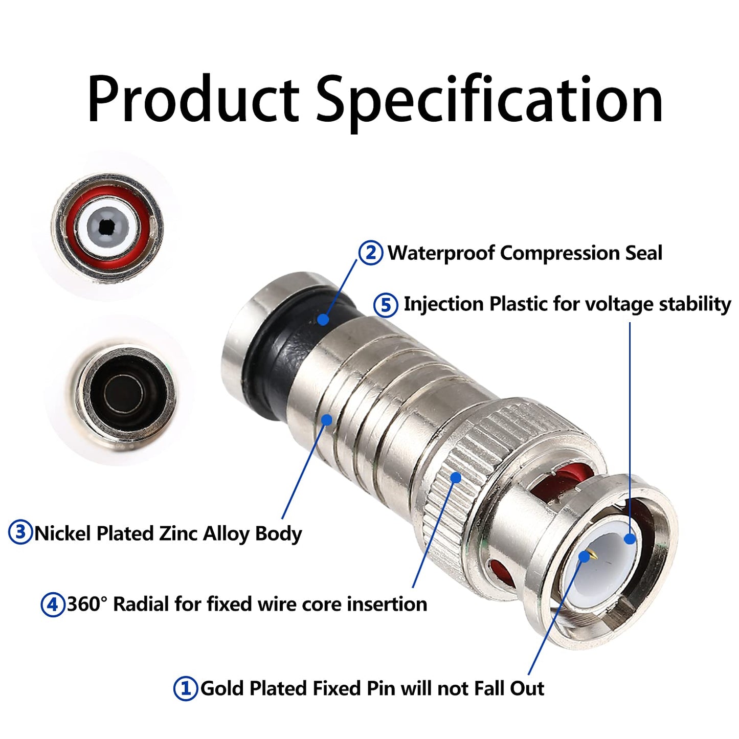 BNC Compression Connectors for CCTV - Quick, Secure, and Solder-Free Installation