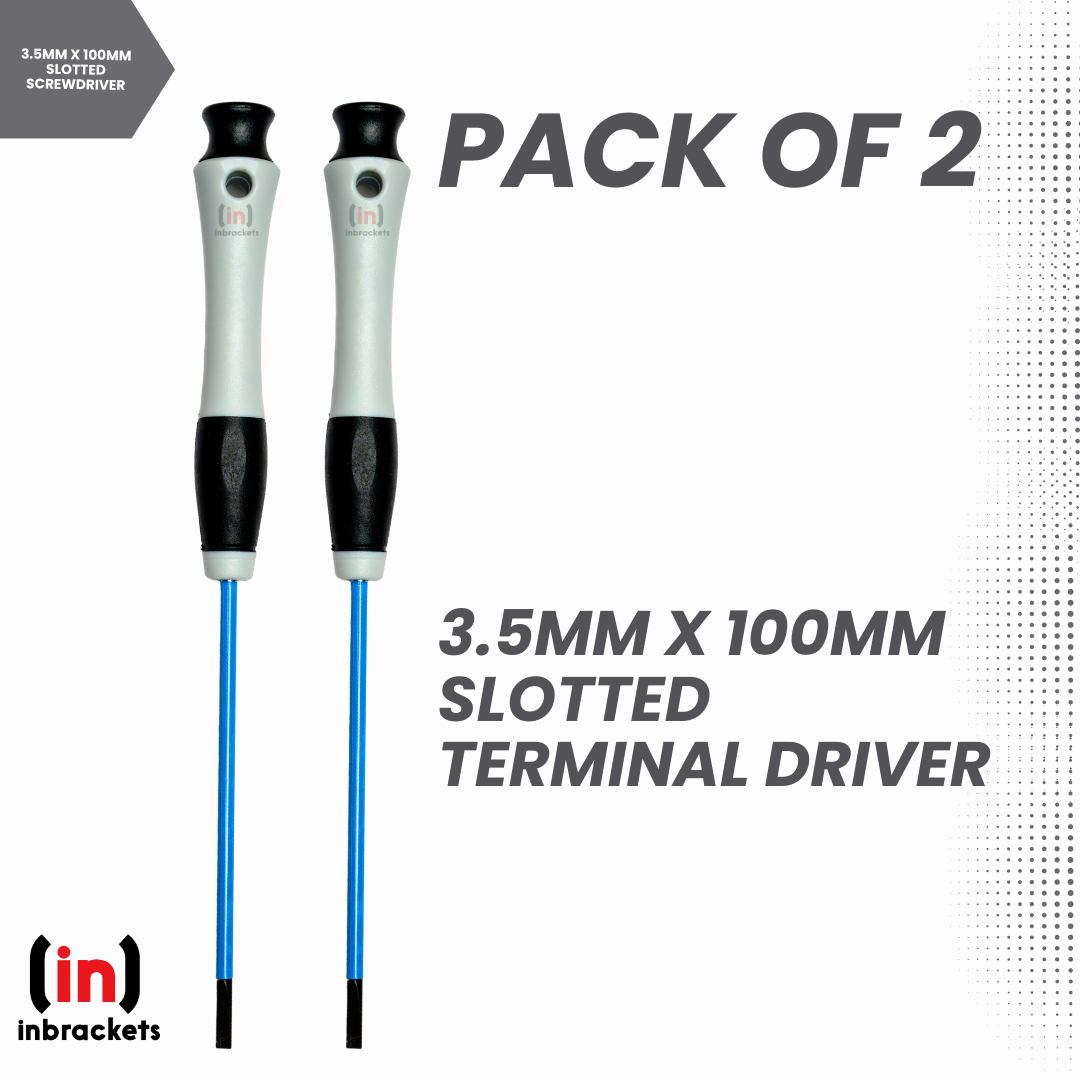 Inbrackets Professional Insulated Terminal Screwdriver Set - 2-Pack 3.5mm x 100mm Slotted Precision Screwdrivers for Electricians and DIY