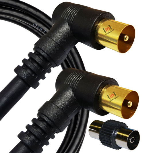 High-Quality Black TV Aerial Cable with Gold Plated Right Angles Connectors