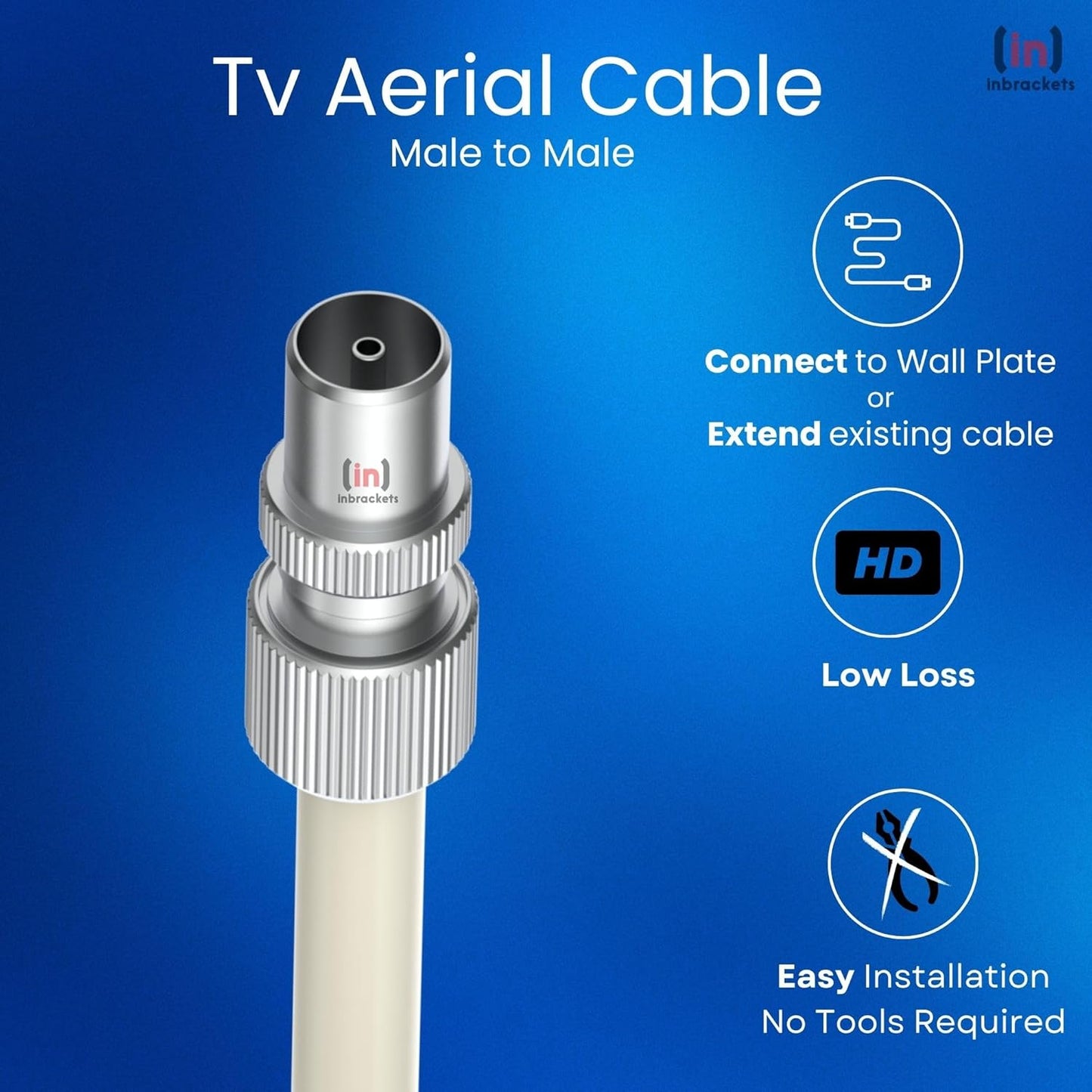 Tv Aerial Coax Cable RF Lead Male Plug to Plug with Coupler (White)