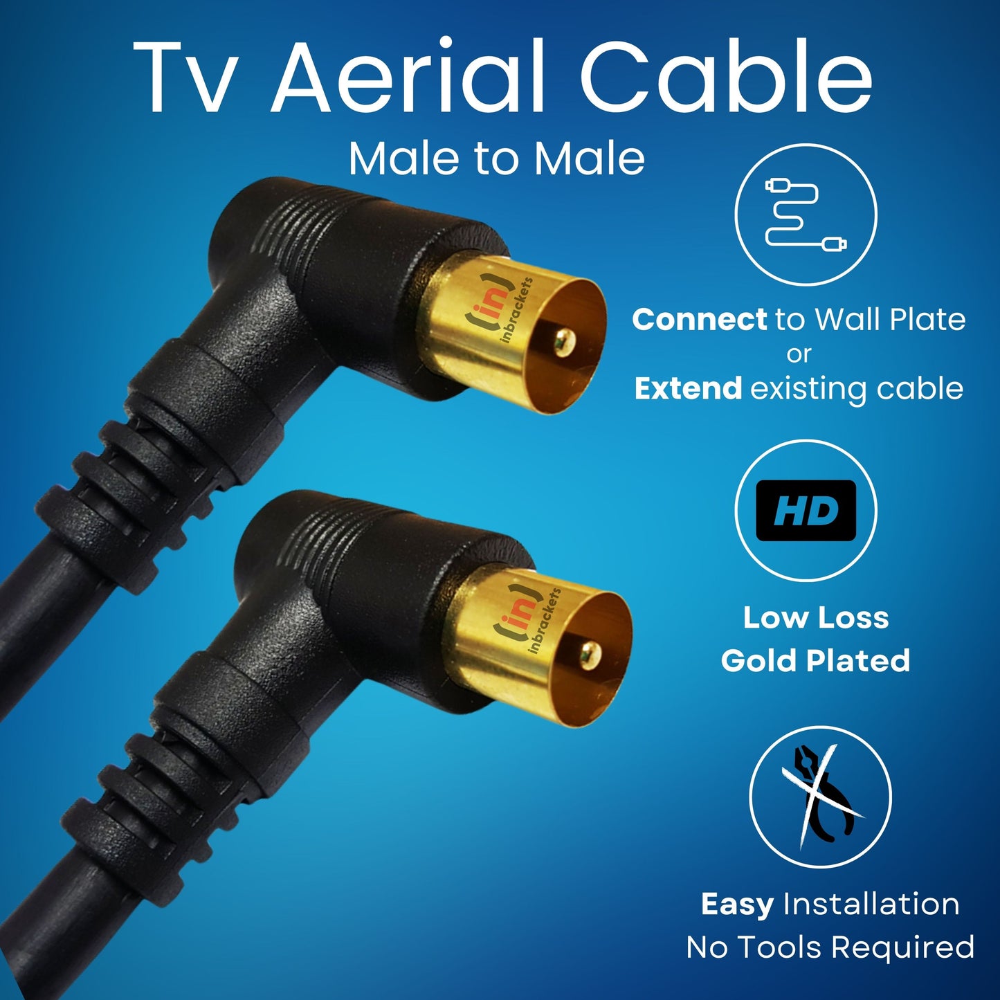 High-Quality Black TV Aerial Cable with Gold Plated Right Angles Connectors