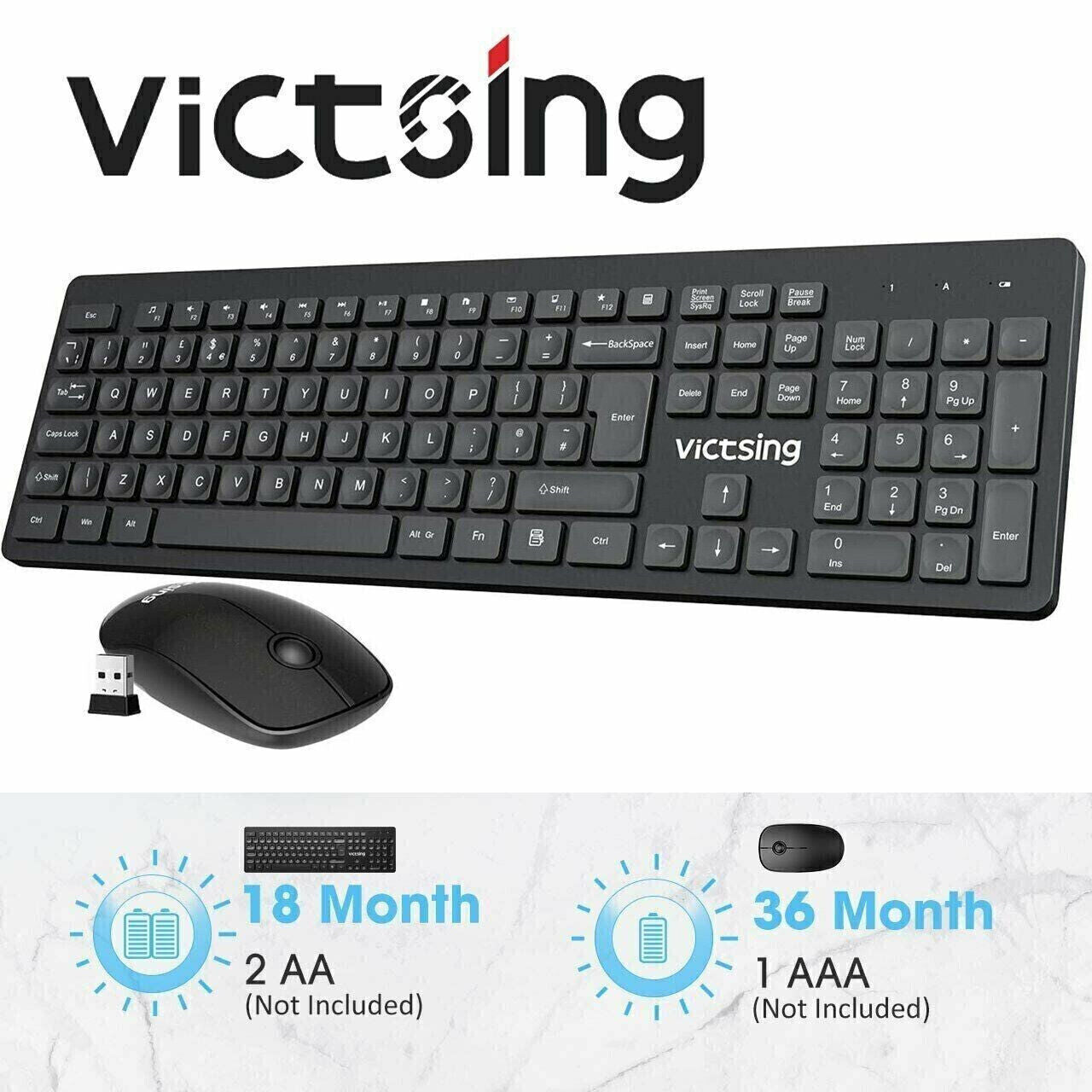 Wireless Keyboard And Mouse Set USB Dongle For PC Laptop Full Size 2.4GHz UK KEY