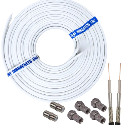 Sky Cable Twin Coax F Plugs Q Satellite Coaxial Cable Shotgun DIY Kit White
