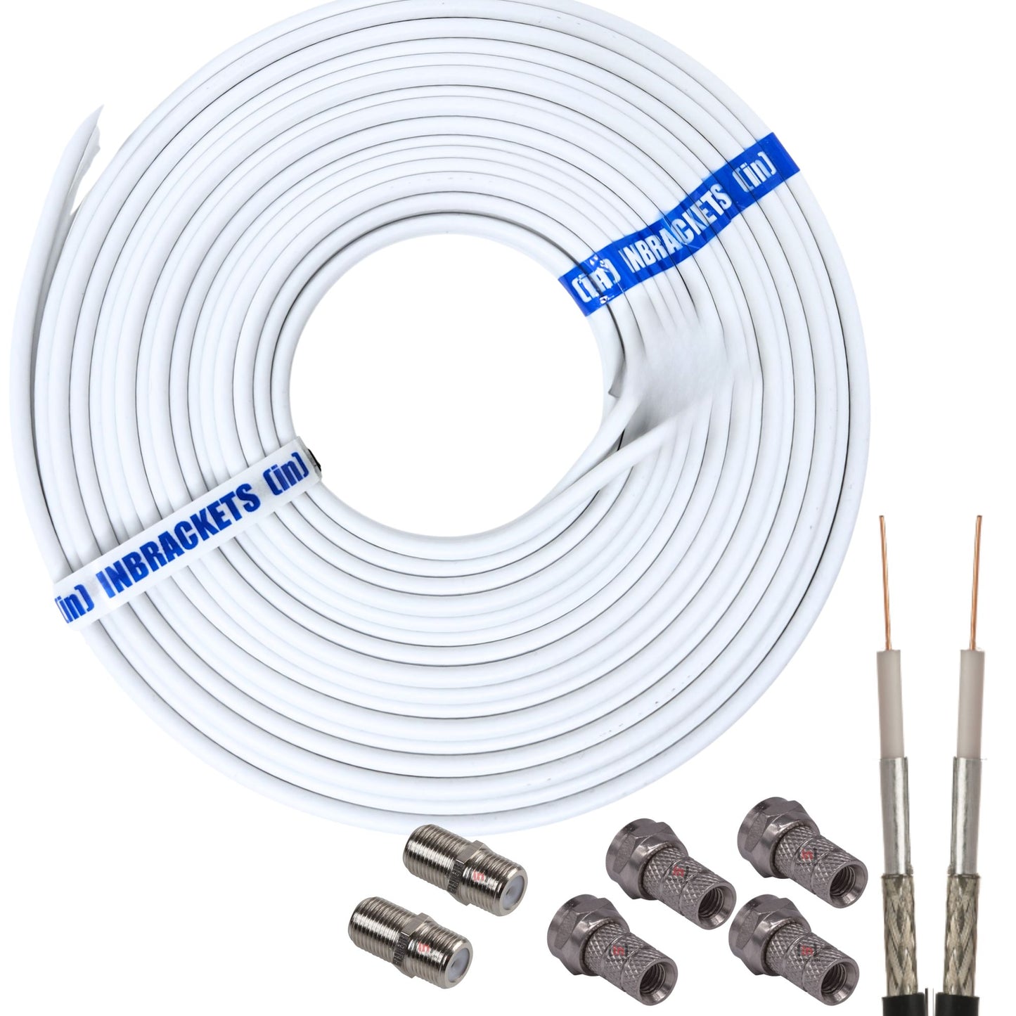 Sky Cable Twin Coax F Plugs Q Satellite Coaxial Cable Shotgun DIY Kit White