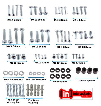 Vesa Screw Bolt Washer Spacer Spares Pack Kit for TV mounting Wall Bracket Mounts M4 M5 M6 M8 (80Pcs Inc Wall Fixing Anchors)