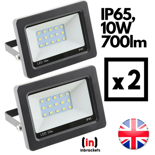 LED FloodLight 10W Waterproof IP65 700lm Daylight White Garden  VALUE TWIN PACK