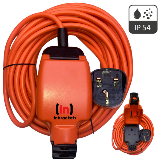 Weatherproof Mains Outdoor Garden Extension Lead IP54 Orange 1 Socket 13A plug