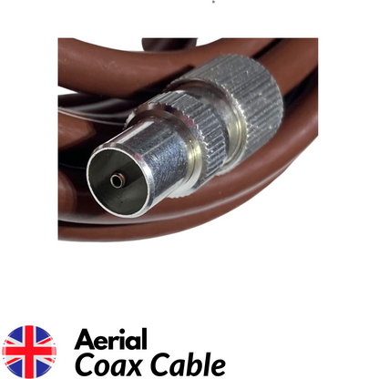 TV Aerial Coax Cable RF Lead Male Plug to Plug with Coupler - brown 10 Metres