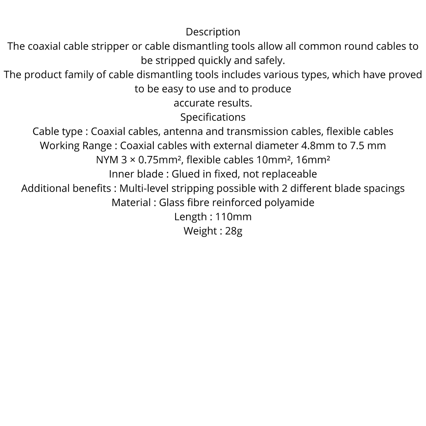 Coaxial Cable Stripper TV Satellite Aerial Coax wire stripper 4.8mm to 7.5mm