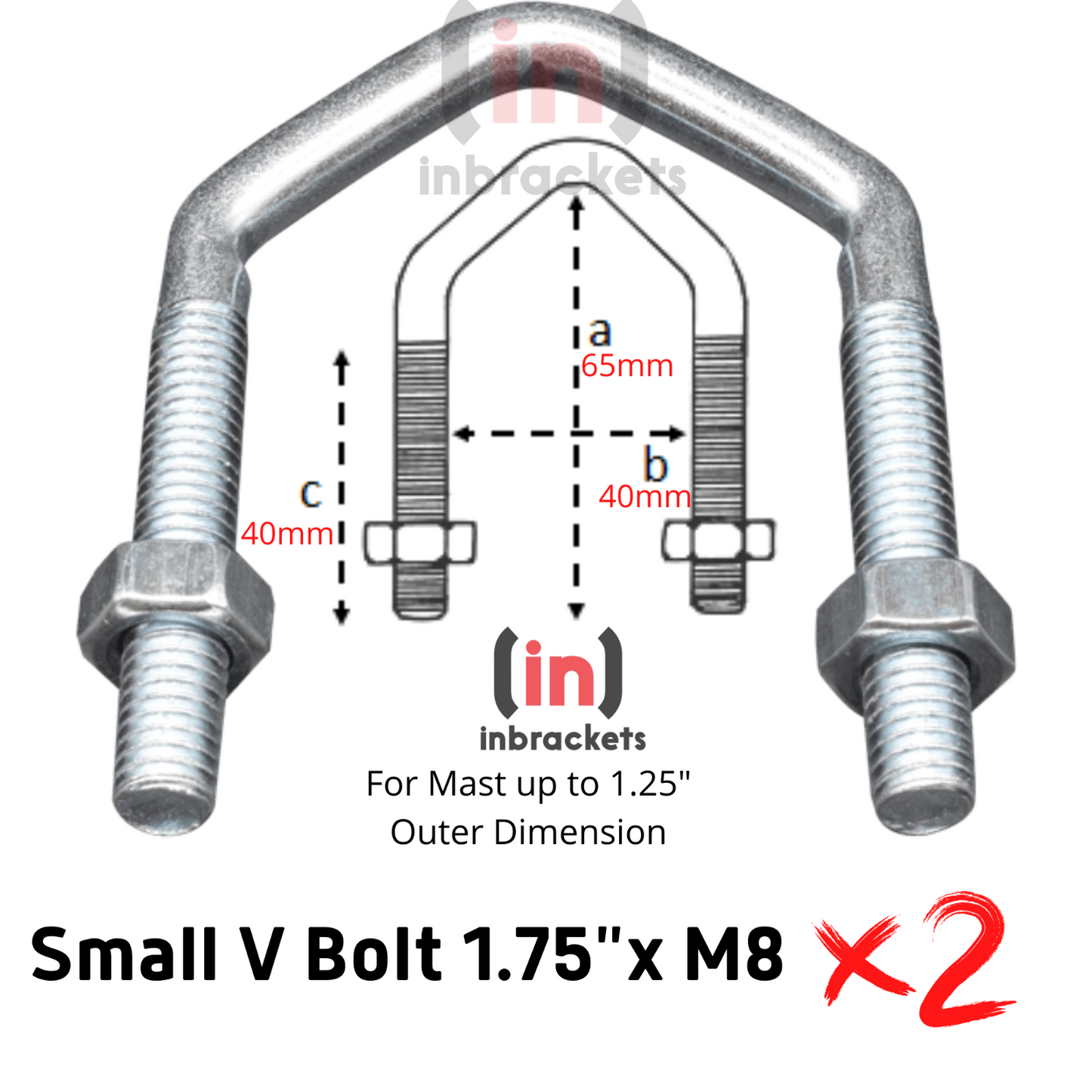 V Bolts M8 U Bolt for TV Aerial Satellite Dish DIY Mast bracket Caravan x 2