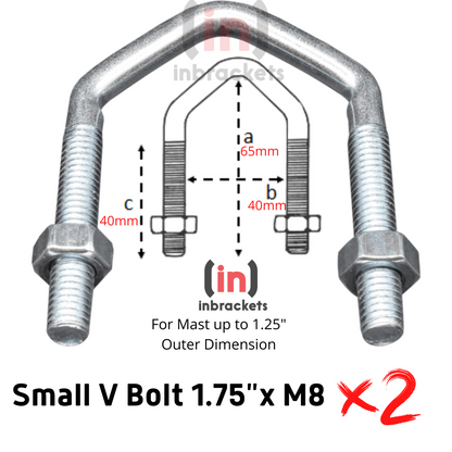 V Bolts M8 U Bolt for TV Aerial Satellite Dish DIY Mast bracket Caravan x 2