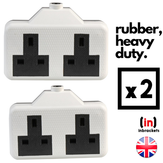 Heavy DUTY Rubberised Socket Extension Electric Trailing Socket High Impact White 2PCS
