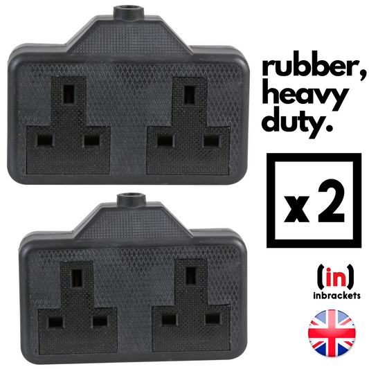 Heavy Rubberised Socket Extension Electric Trailing Socket High Impact BLACK Twin Pack