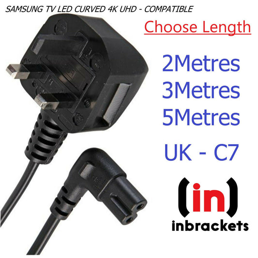 C7 FIGURE 8 FOR Samsung TV Mains Power Lead Cable SKY Q SONY UK RIGHT ANGLE
