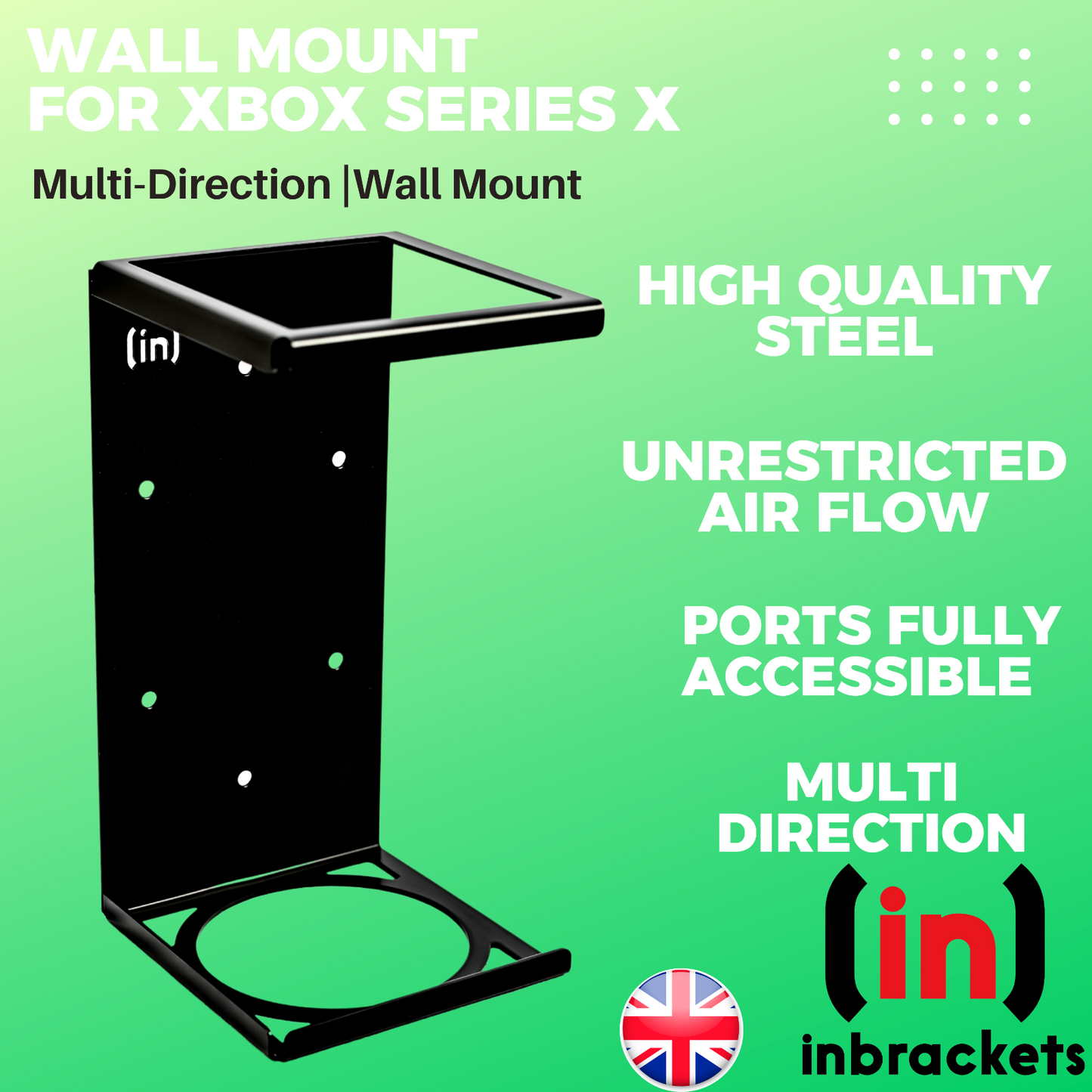 Xbox Series X wall mount bracket - Black Steel - quick install - UK Made