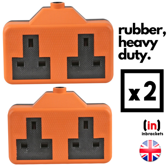 Heavy DUTY Rubber Socket Extension Electric Trailing Socket High Impact 2PCS orange