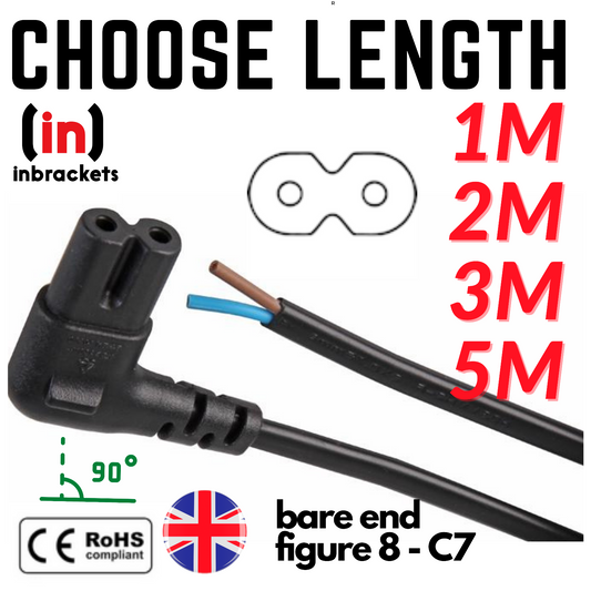 C7 Bare End Figure of 8 Power Cable lead Right Angle 90° Connector