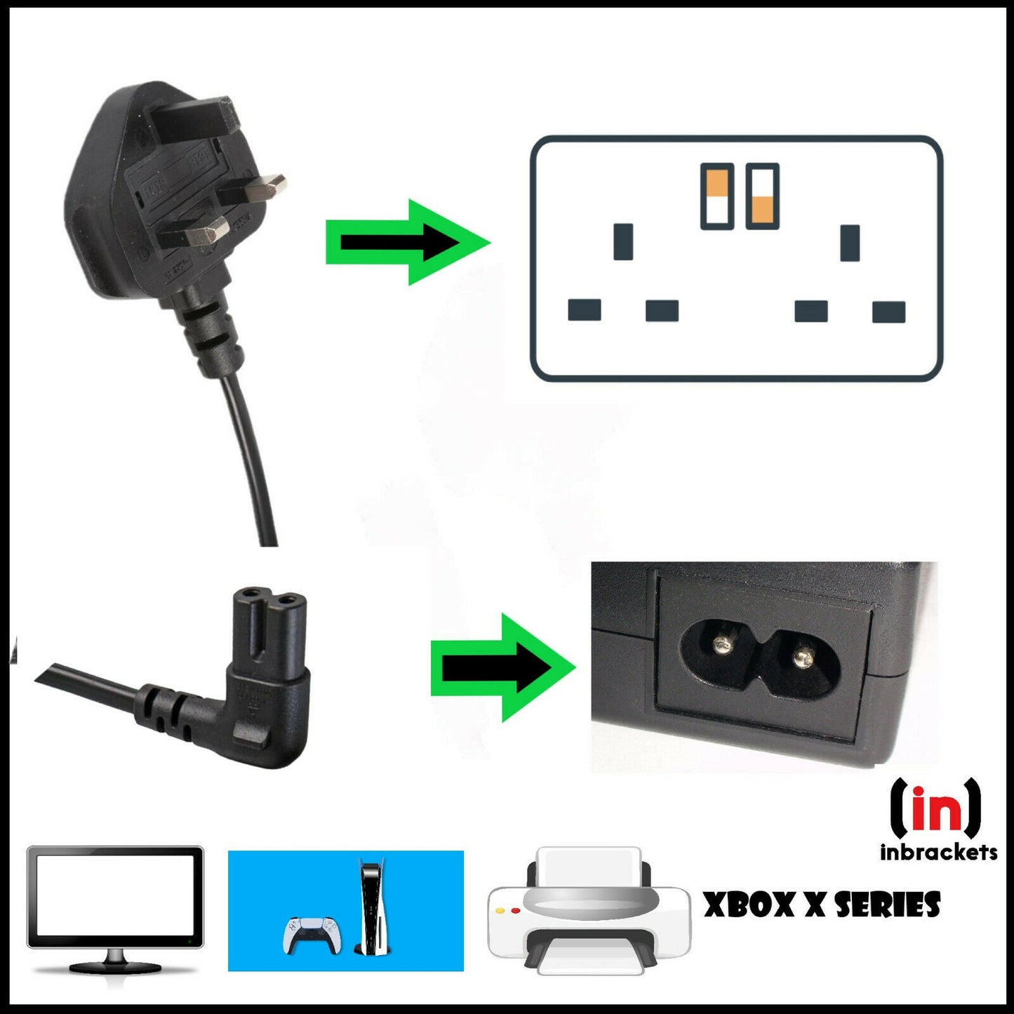 C7 FIGURE 8 FOR Samsung TV Mains Power Lead Cable SKY Q SONY UK RIGHT ANGLE