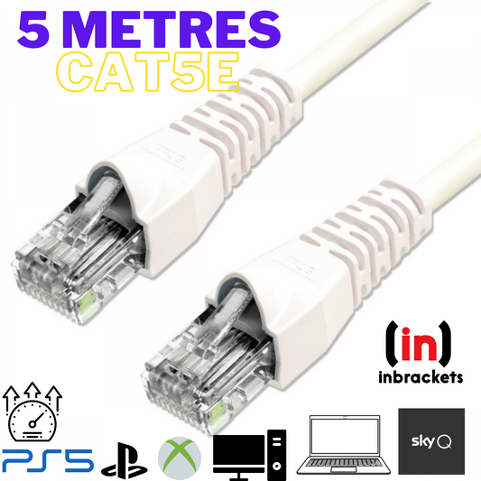 Ethernet Cable PC Gaming Xbox PS5 Sky Q Network Patch Lead RJ45 Cat5e 5Metres