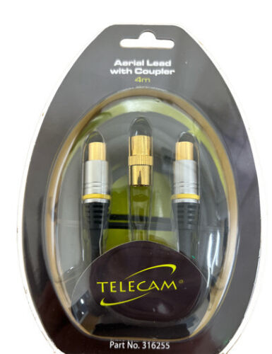 Tv Aerial Coax Cable RF Lead Male Plug to Plug with Coupler Black 4Metres