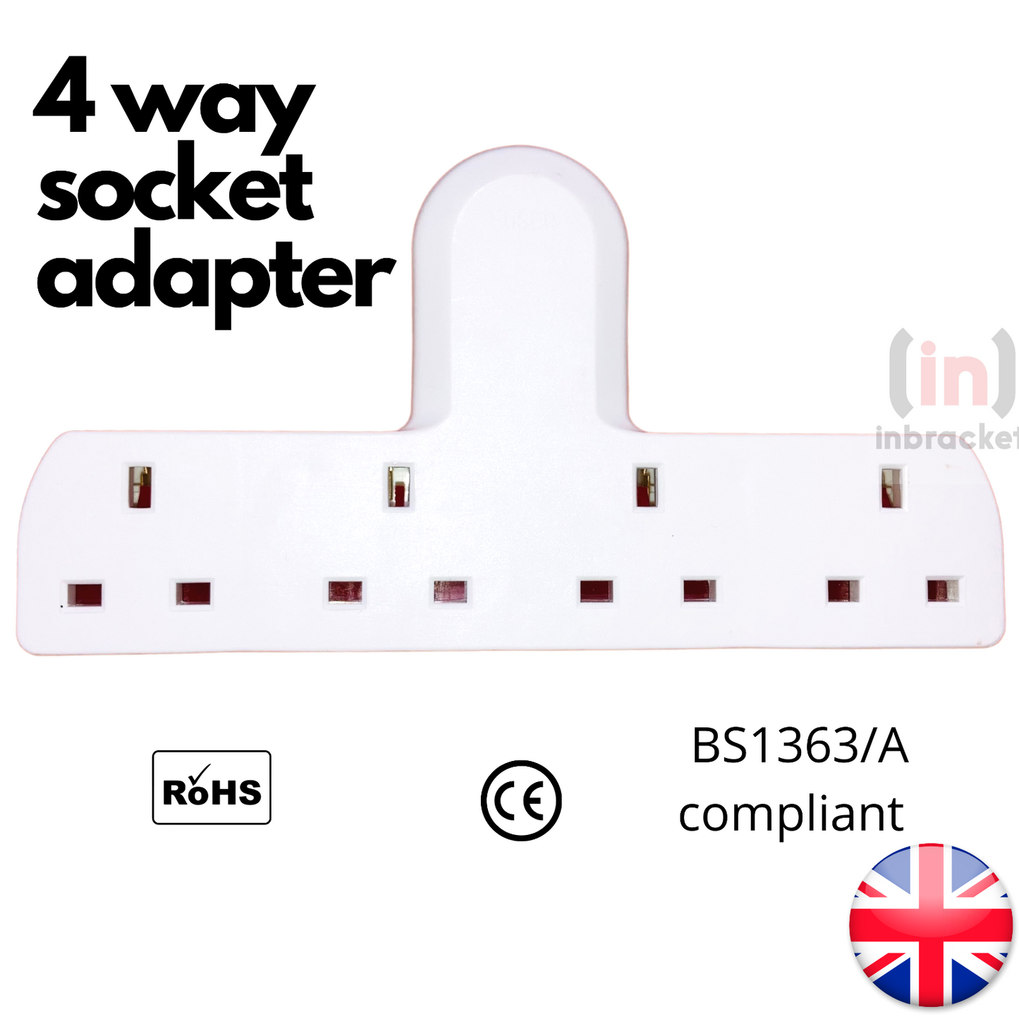 4 Gang Extension Socket Multi Plug 4 Way 13a Mains Power Adaptor - Socket Convertor